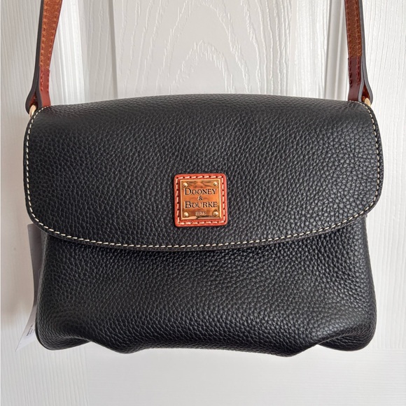 NWT Dooney & Bourke Black Mini Eliza Crossbody Bag with Brown Strap - Picture 5 of 11